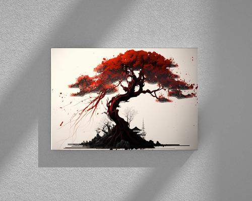 rojo estilo japones 30x20cm paisajes